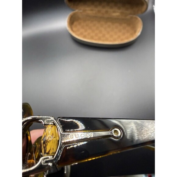 Gucci Brown Havana GG 3132/S Shell Bamboo Horsebit Rectangular Sunglasses Vtg main image 8